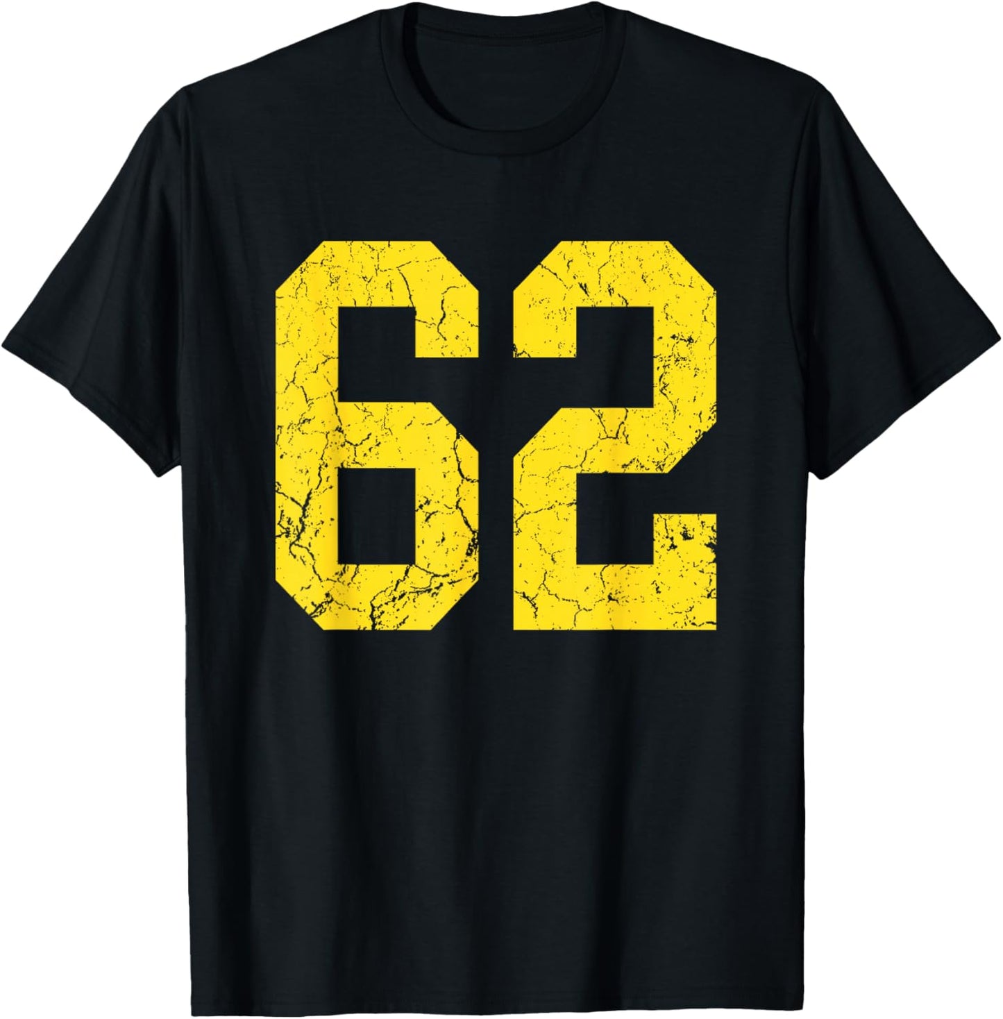 Distressed Bright Gold Number 62 Jersey Player Uniform #62 T-Shirt - T-Shirt | Black