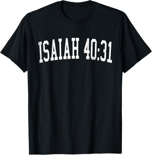 Isaiah 40:31 Bible Verse Christian Vintage Distressed Text T-Shirt - T-Shirt | Black