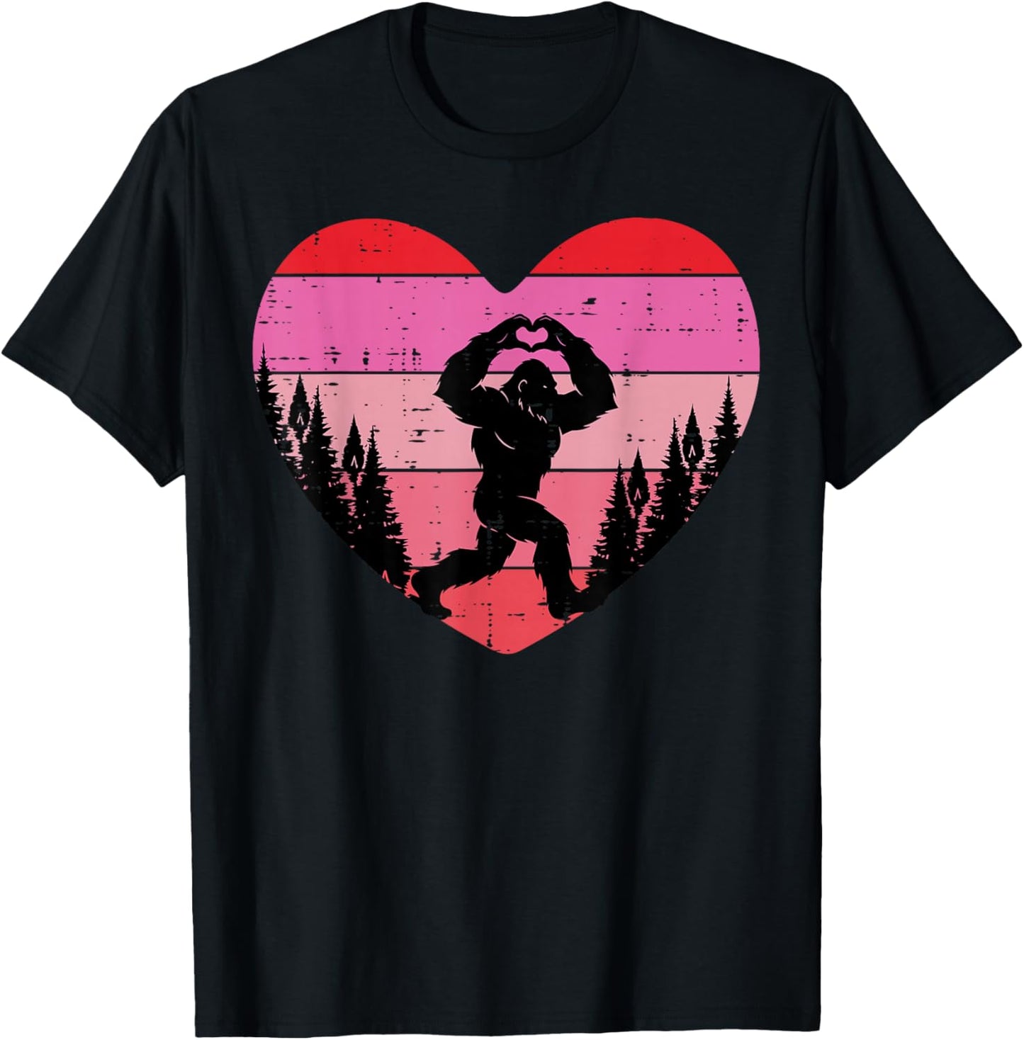 Valentines Days Bigfoot Hand Heart Sasquatch Women Kids Men T-Shirt - T-Shirt | Black