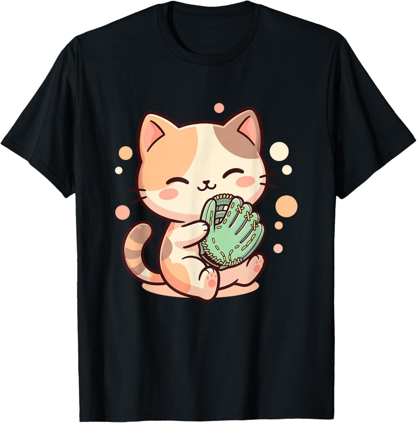 Cute Kawaii Cat Softball T-Shirt - T-Shirt | Black