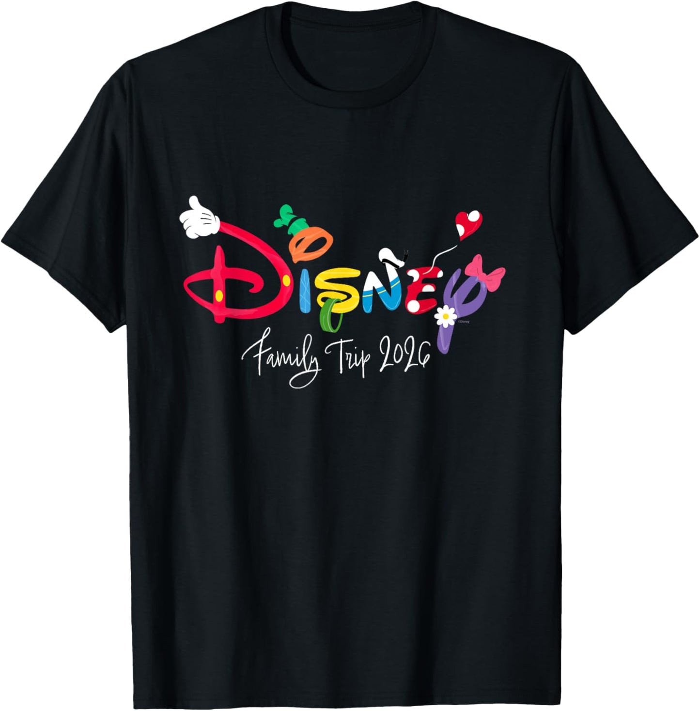 Disney Mickey & Friends Character Letters Family Trip 2026 T-Shirt - T-Shirt | Black