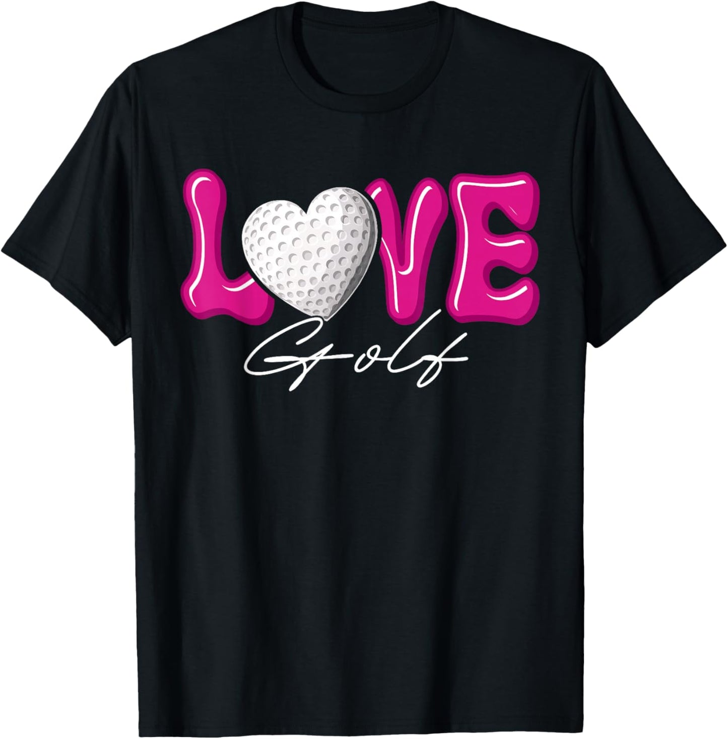 Girl Love Golf Heart Game Day Pink Golfing Golfer T-Shirt - T-Shirt | Black