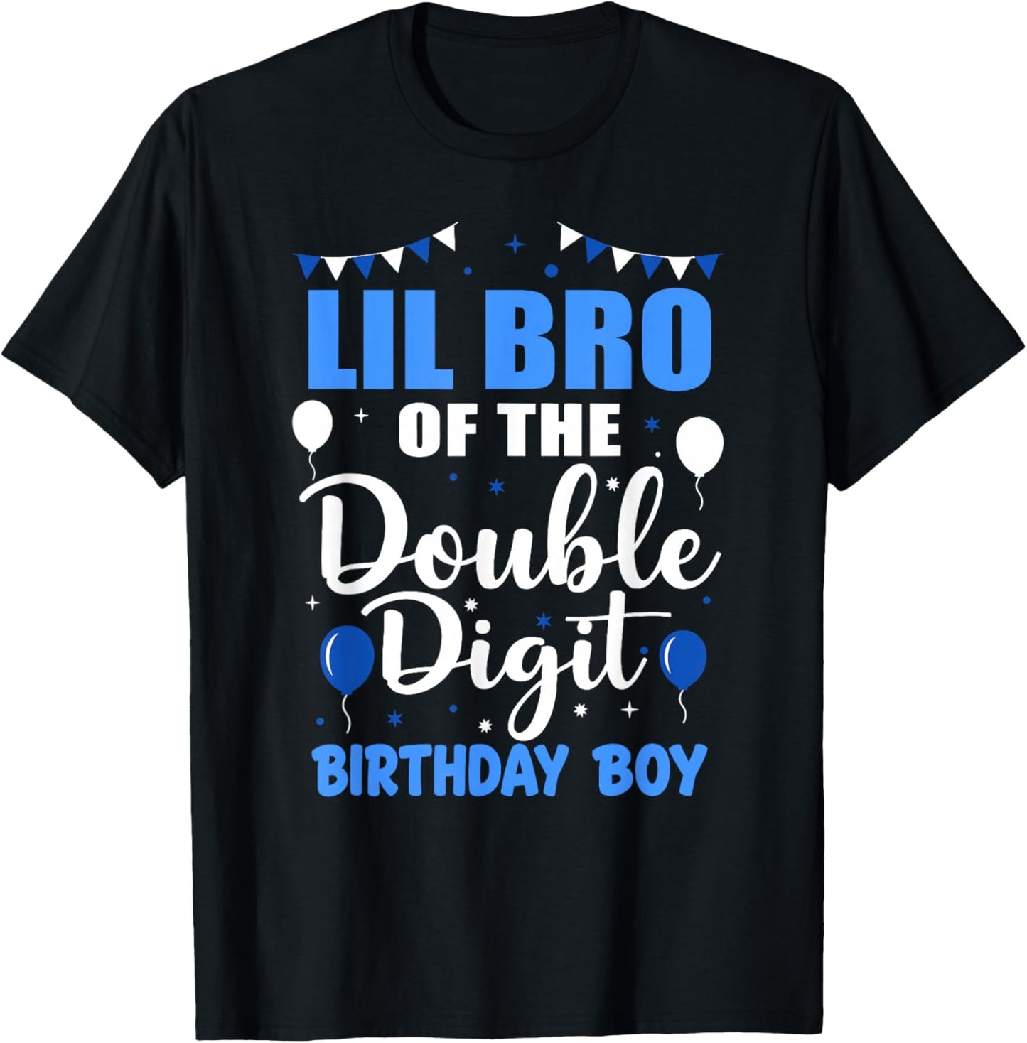Lil Bro of The Double Digit Birthday Boy 10 Year Old 10th T-Shirt - T-Shirt | Black