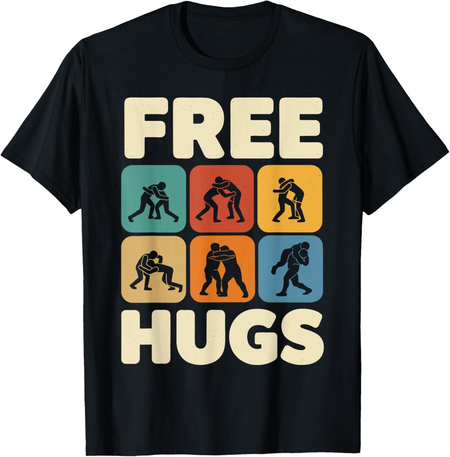 Funny Free Hugs Wrestling Shirt Men, Vintage Wrestler T-Shirt - T-Shirt | Black