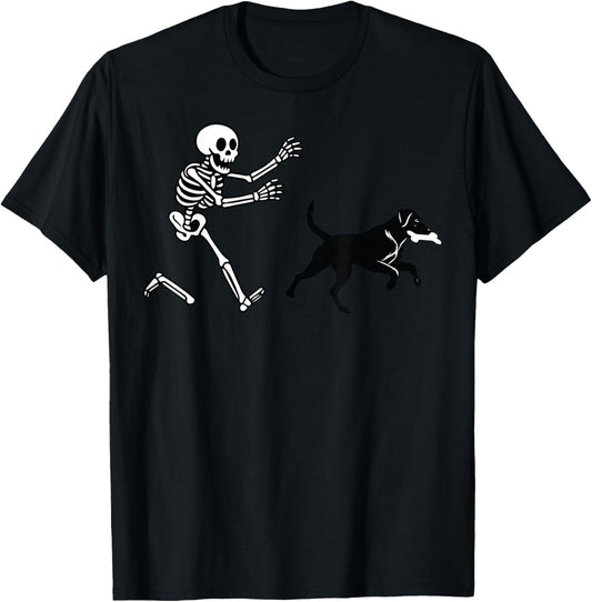 Funny Labrador Running Skeleton Halloween T-Shirt - T-Shirt | Black