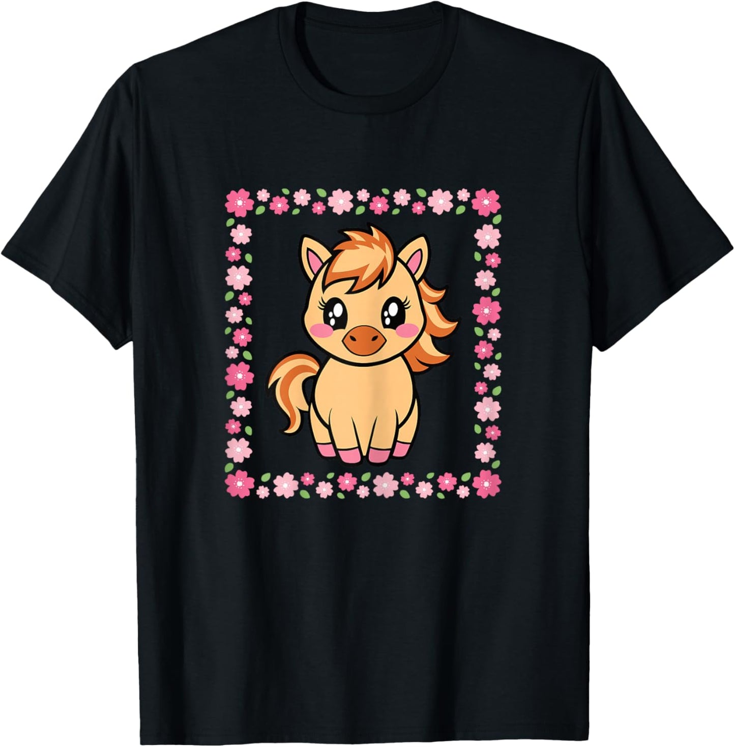 Cute Horse Kawaii Horseback Riding Women Girls T-Shirt - T-Shirt | Black