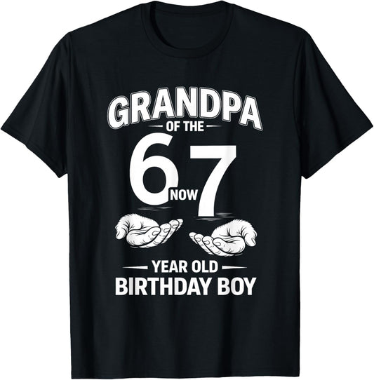 7 Year Old Birthday I was 6 Now I'm 7 67 Meme Grandpa T-Shirt - T-Shirt | Black