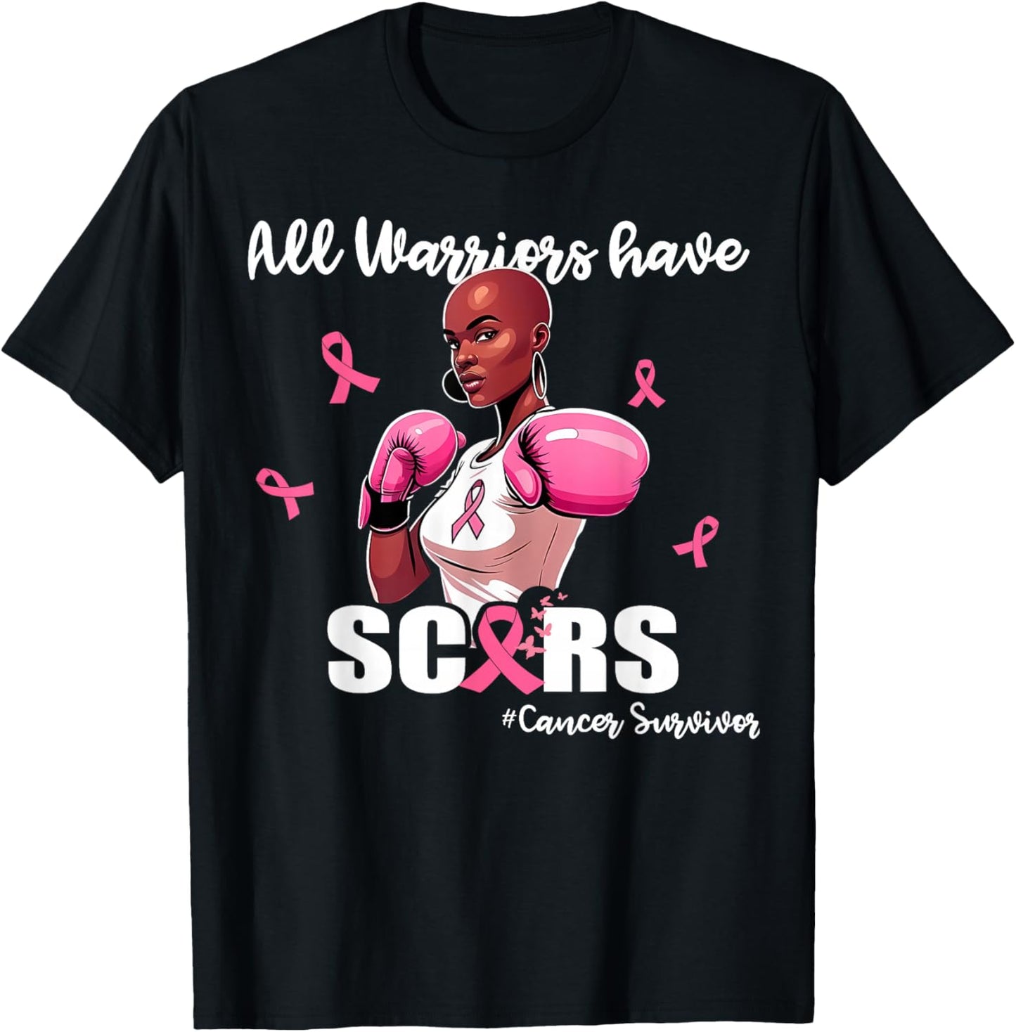 Women Black African American Fight Breast Cancer Pink Ribbon T-Shirt - T-Shirt | Black