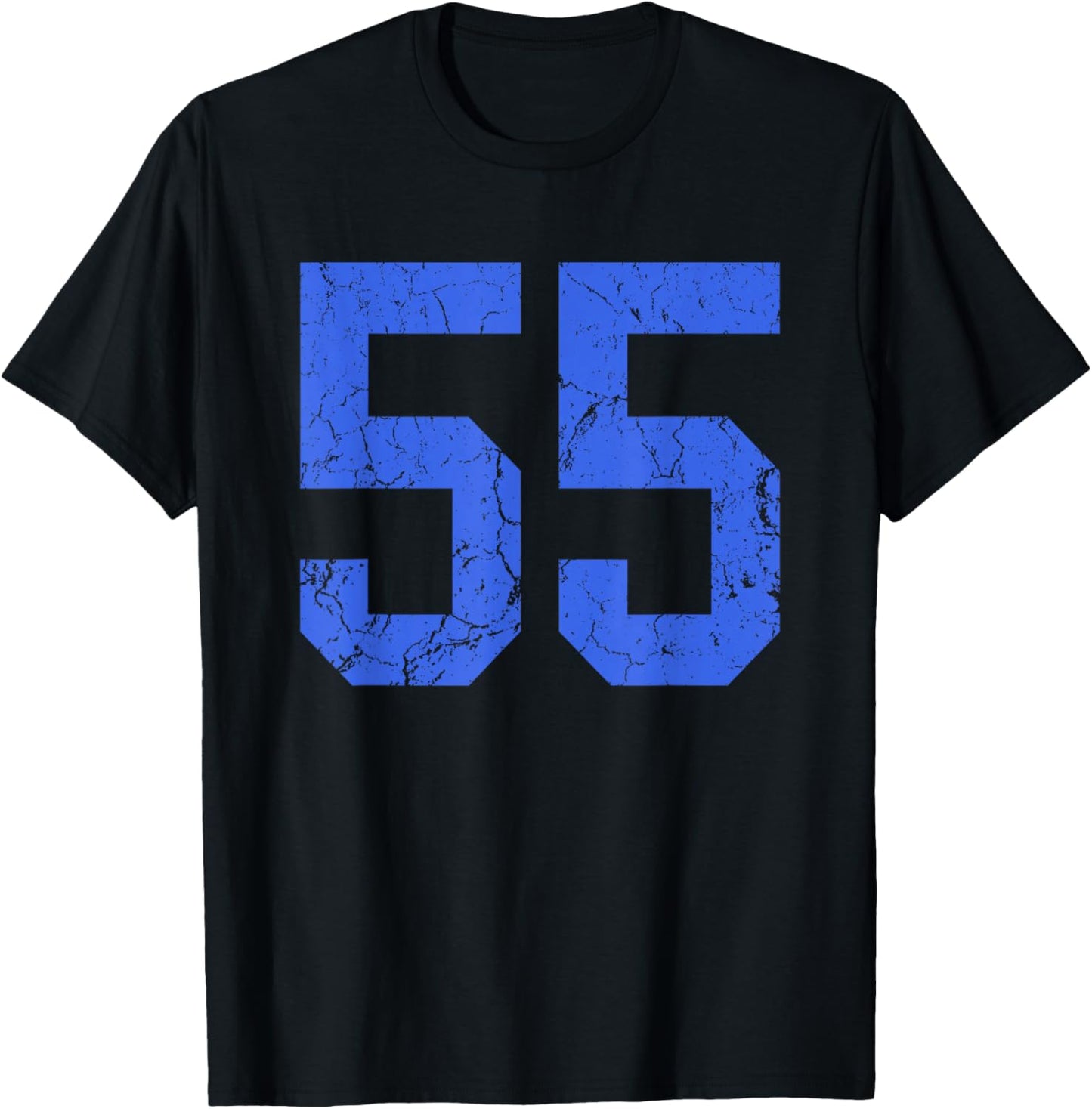 Distressed Royal Blue Number 55 Jersey Player Uniform #55 T-Shirt - T-Shirt | Black