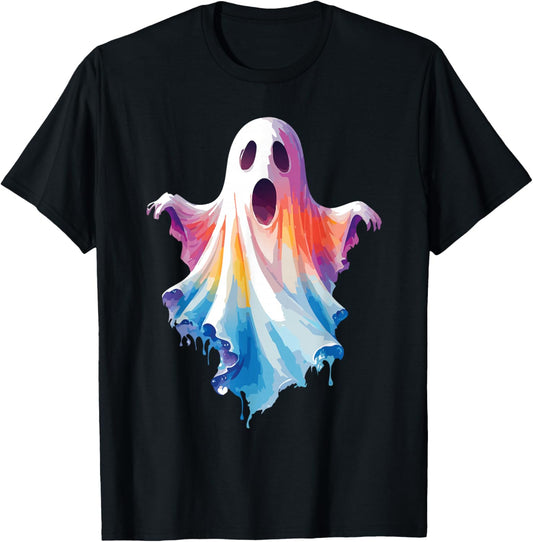Tie Dye Aesthetic Ghost Colorful Artistic Halloween Ghost T-Shirt - T-Shirt | Black
