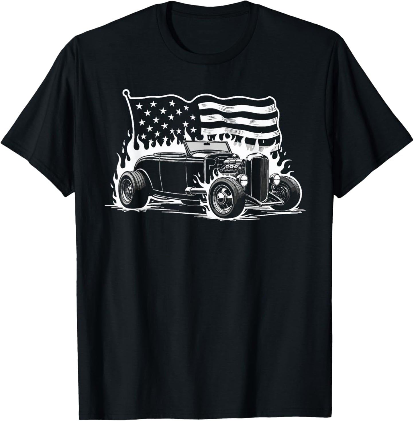 1932 Deuce Coupe Classic American Flag Patriotic Silhouette T-Shirt - T-Shirt | Black