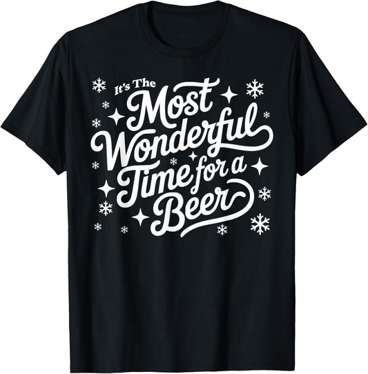 It's The Most Wonderful Time for A Beer Funny Christmas T-Shirt - T-Shirt | Black