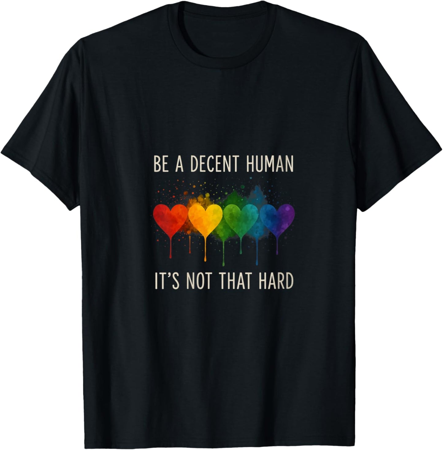 Women's LGBTQ LGBT Heart Retro Be A Decent Human It's Not That Hard V-Neck T-Shirt - T-Shirt | Black