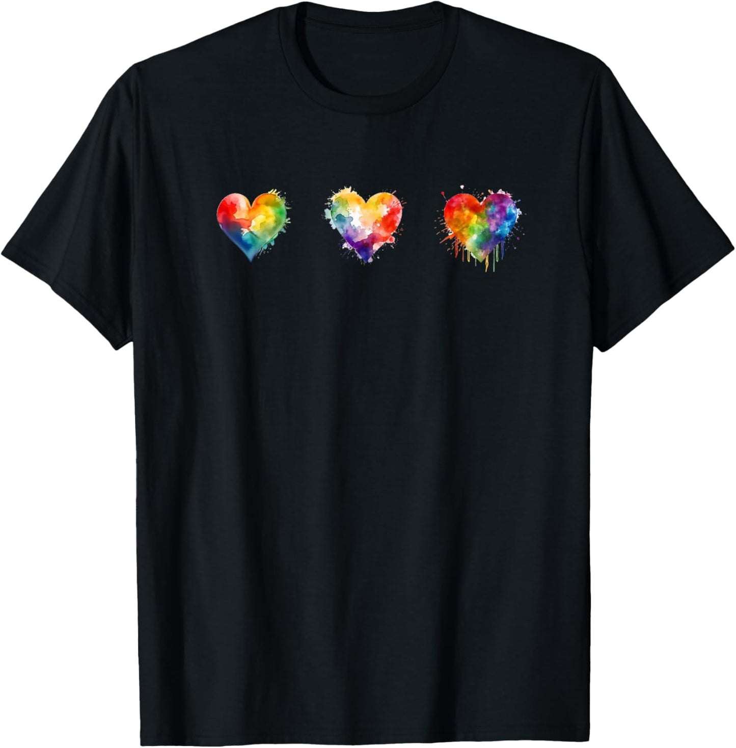 Vibrant Watercolor Valentine Hearts Celebrating Love Pride T-Shirt - T-Shirt | Black