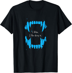 Blue Color I Bite, I Like Doing It Blue Graphic T-Shirt - T-Shirt | Black