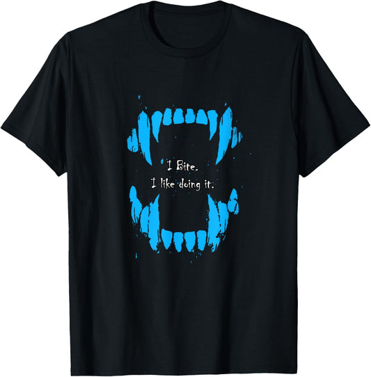 Blue Color I Bite, I Like Doing It Blue Graphic T-Shirt - T-Shirt | Black
