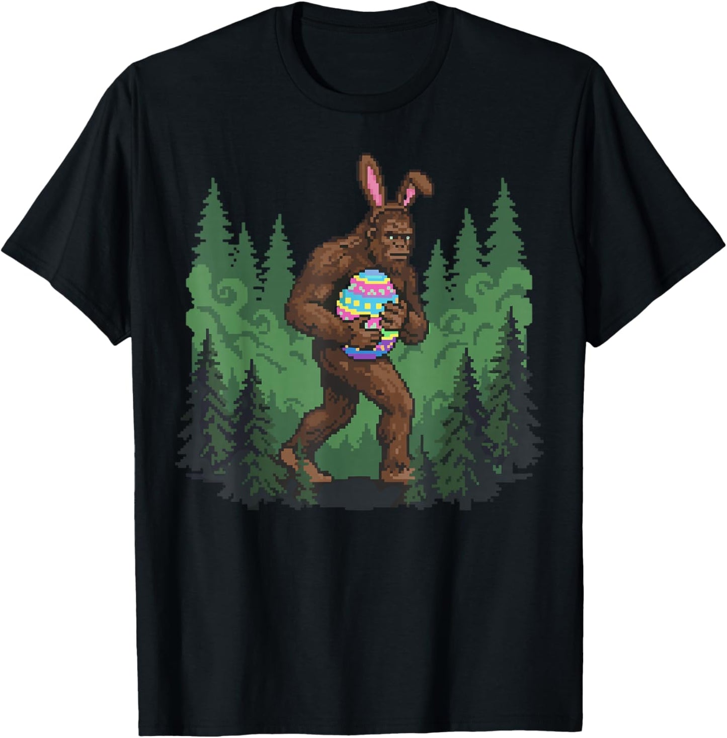 Bigfoot Easter Bunny Sasquatch Egg Hunt Funny Pixel Art T-Shirt - T-Shirt | Black