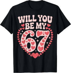 Valentine 67 Meme Six Seven Hearts Flower Boy Girl Kid T-Shirt - T-Shirt | Black