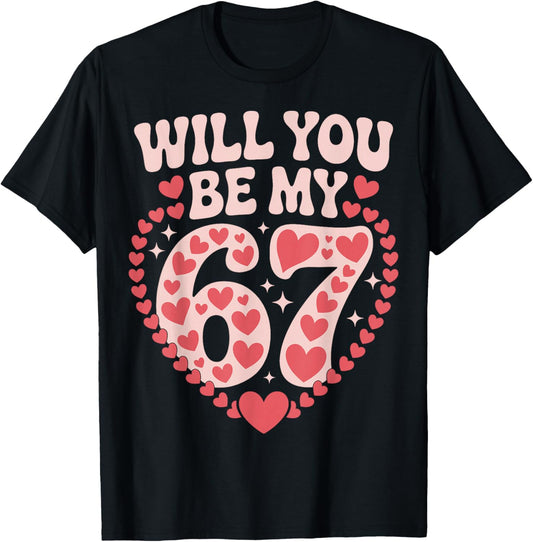 Valentine 67 Meme Six Seven Hearts Flower Boy Girl Kid T-Shirt - T-Shirt | Black