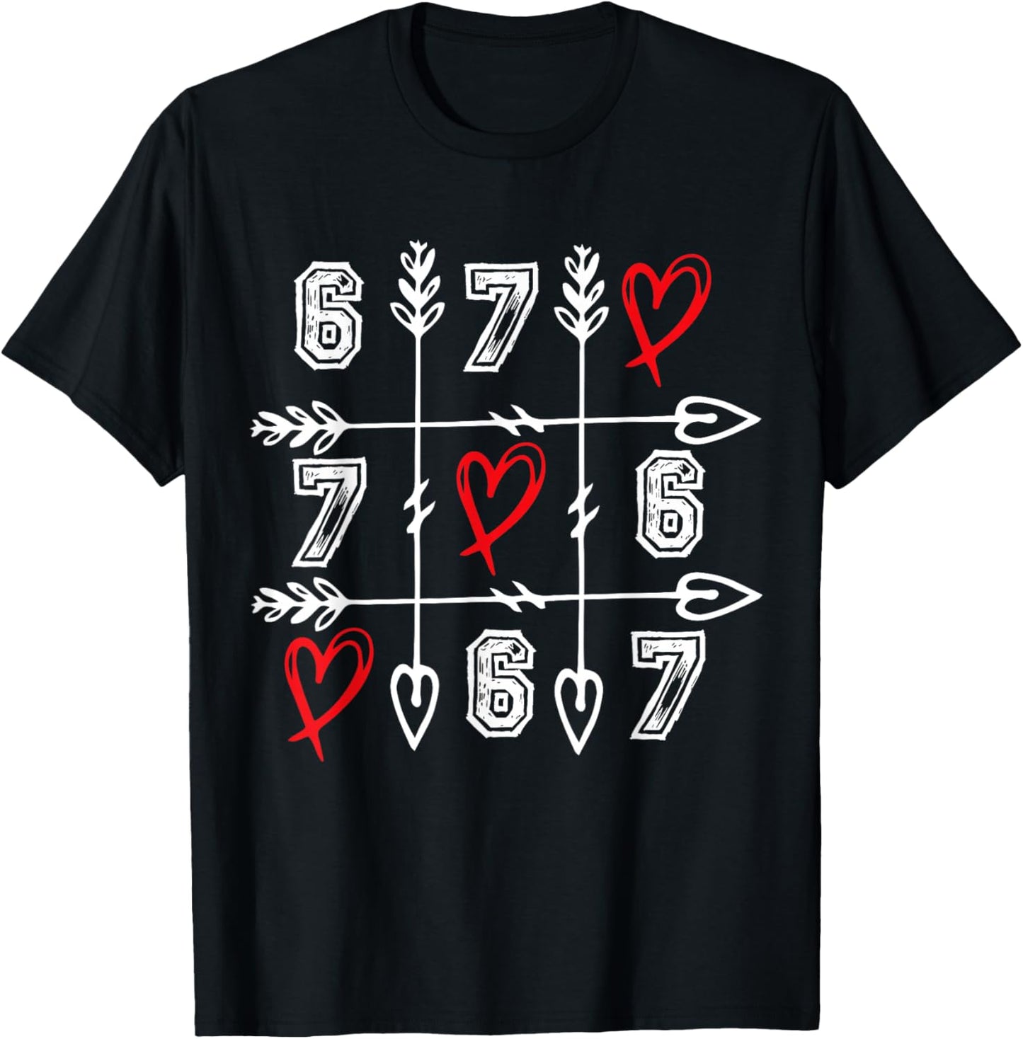 Six Seven 67 Meme 6 7 Valentines Day Heart Men Women Kids T-Shirt - T-Shirt | Black