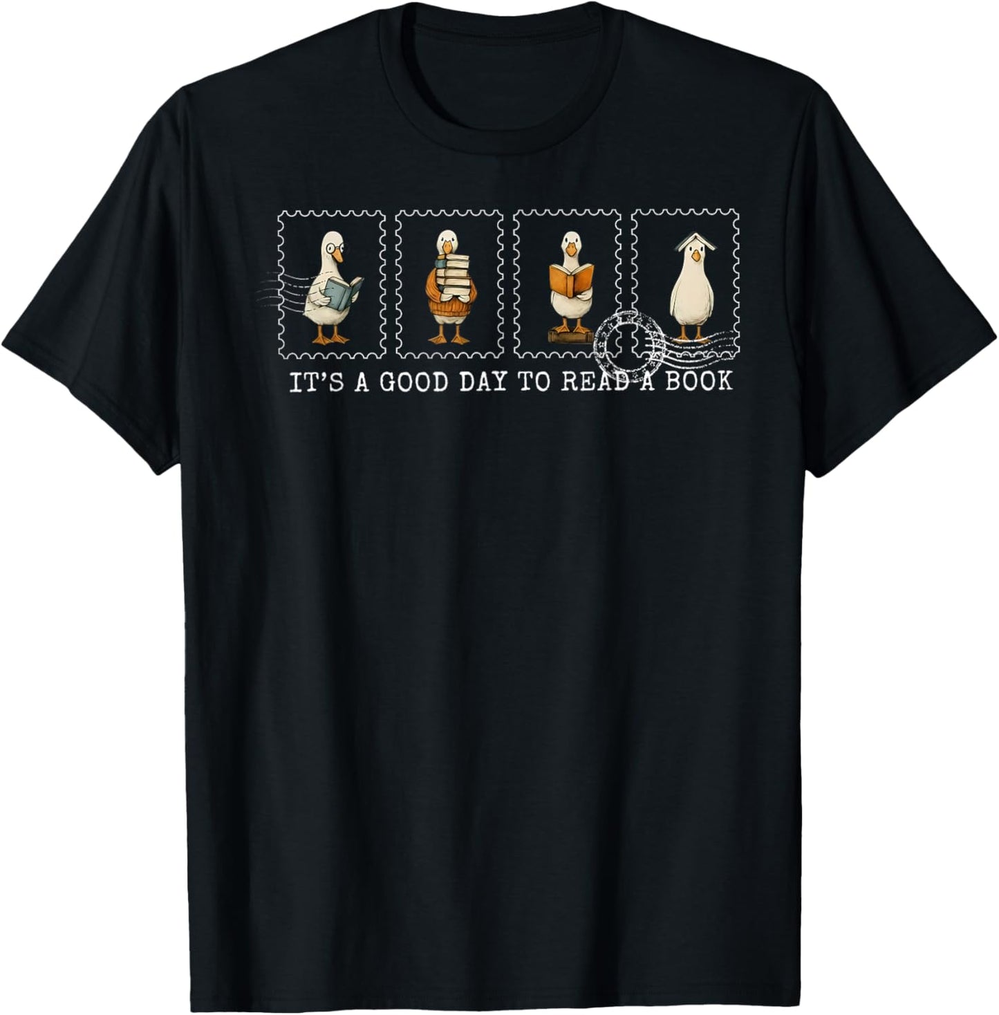 Stamp It's A Good Day to Read A Book Silly Goose Reading T-Shirt - T-Shirt | Black