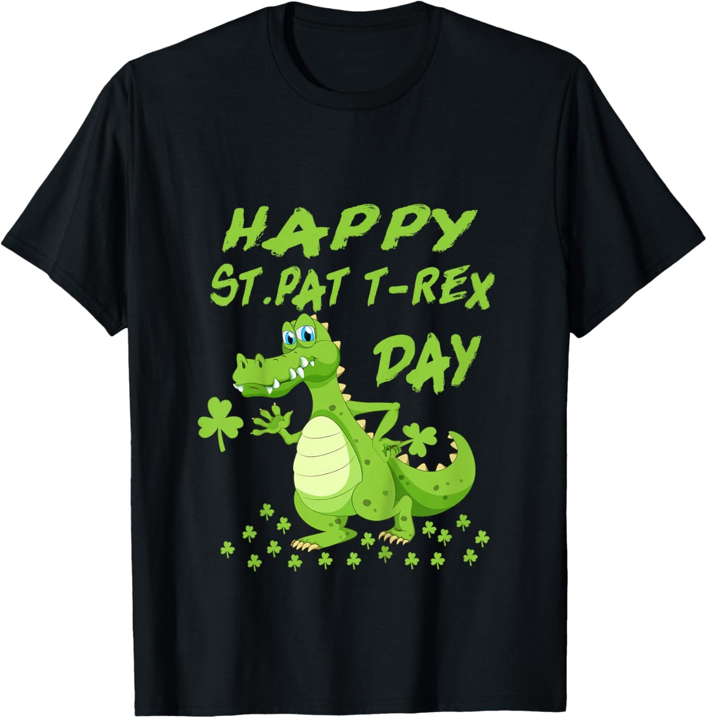 Happy St Patricks Day Dinosaur T-Rex Boys Toddler Kids Dino T-Shirt - T-Shirt | Black
