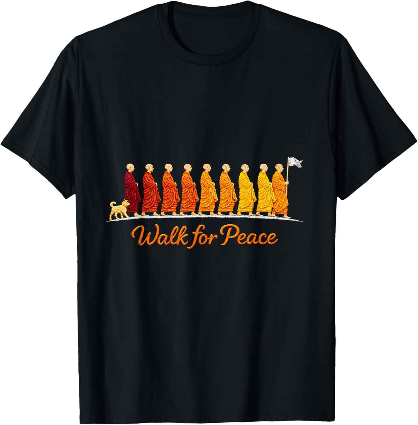 Walking Monks Zen Art Walk for Aloka Peace T-Shirt - T-Shirt | Black