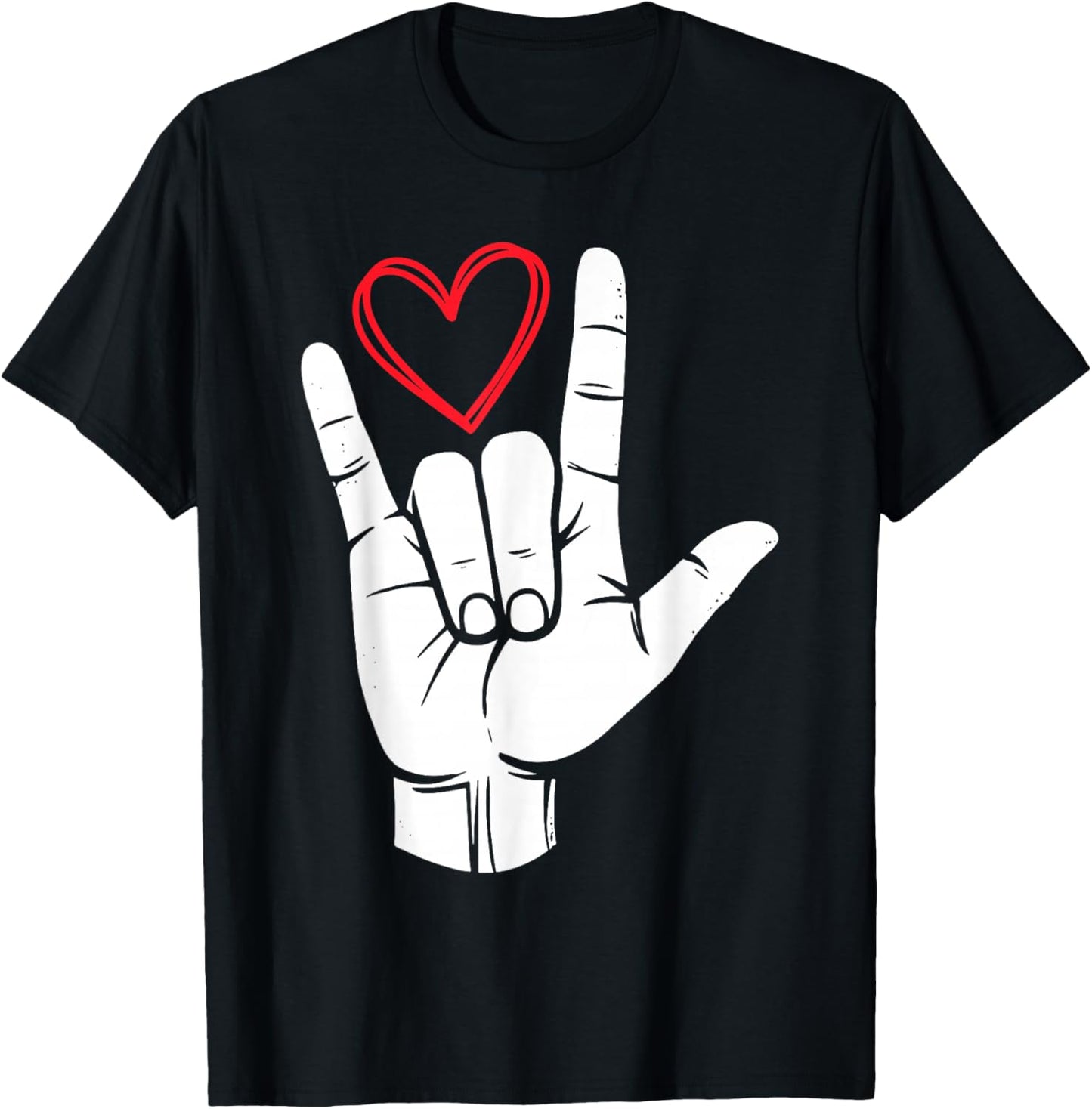 I Love You Sign Language Valentine's Day ASL Heart T-Shirt - T-Shirt | Black