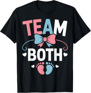 Gender Reveal Team Both Fun Family Pregnancy Reveal Party T-Shirt - T-Shirt | Black
