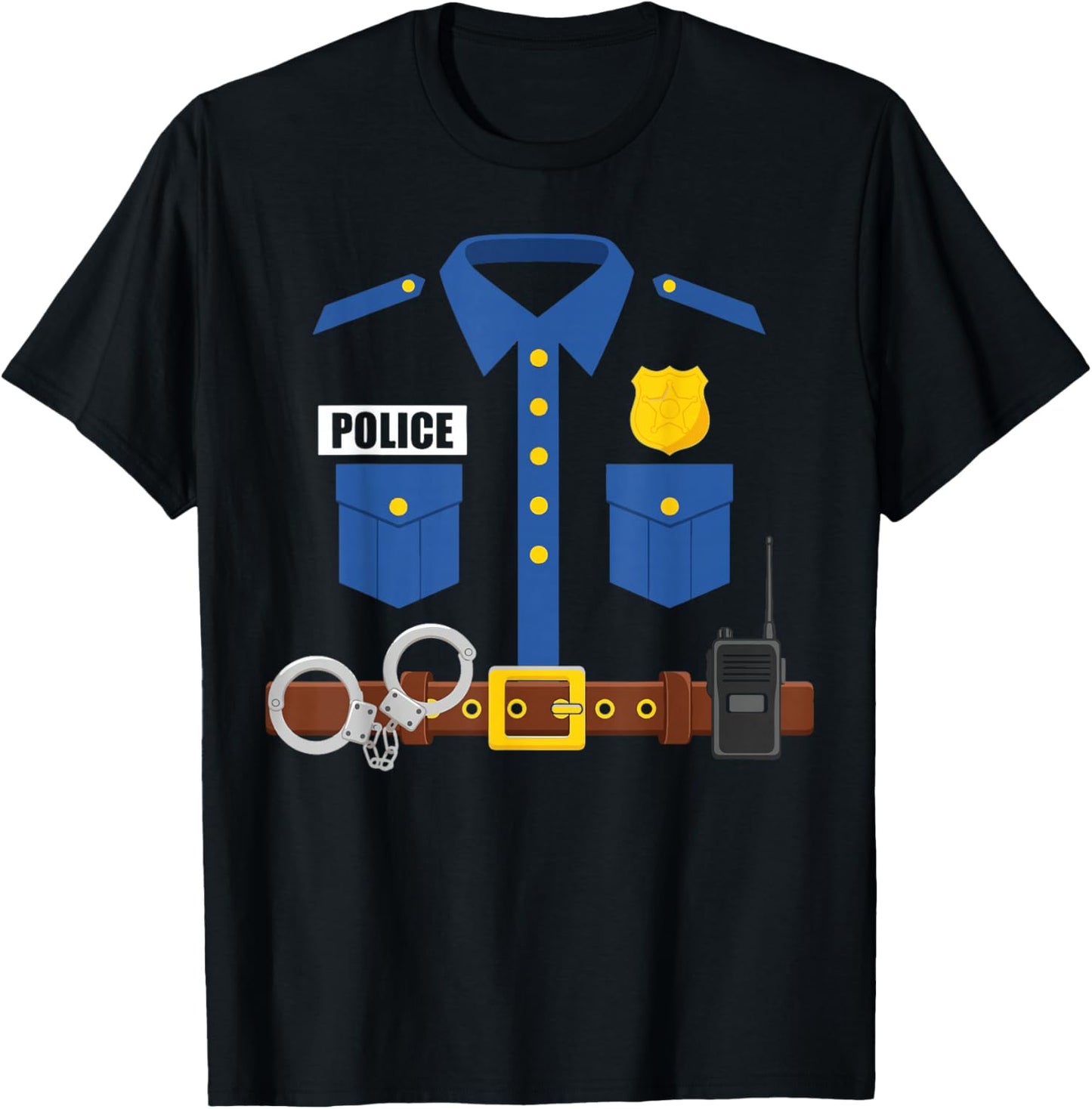 Police Officer Uniform Costume Funny Halloween Cop Outfit T-Shirt - T-Shirt | Black