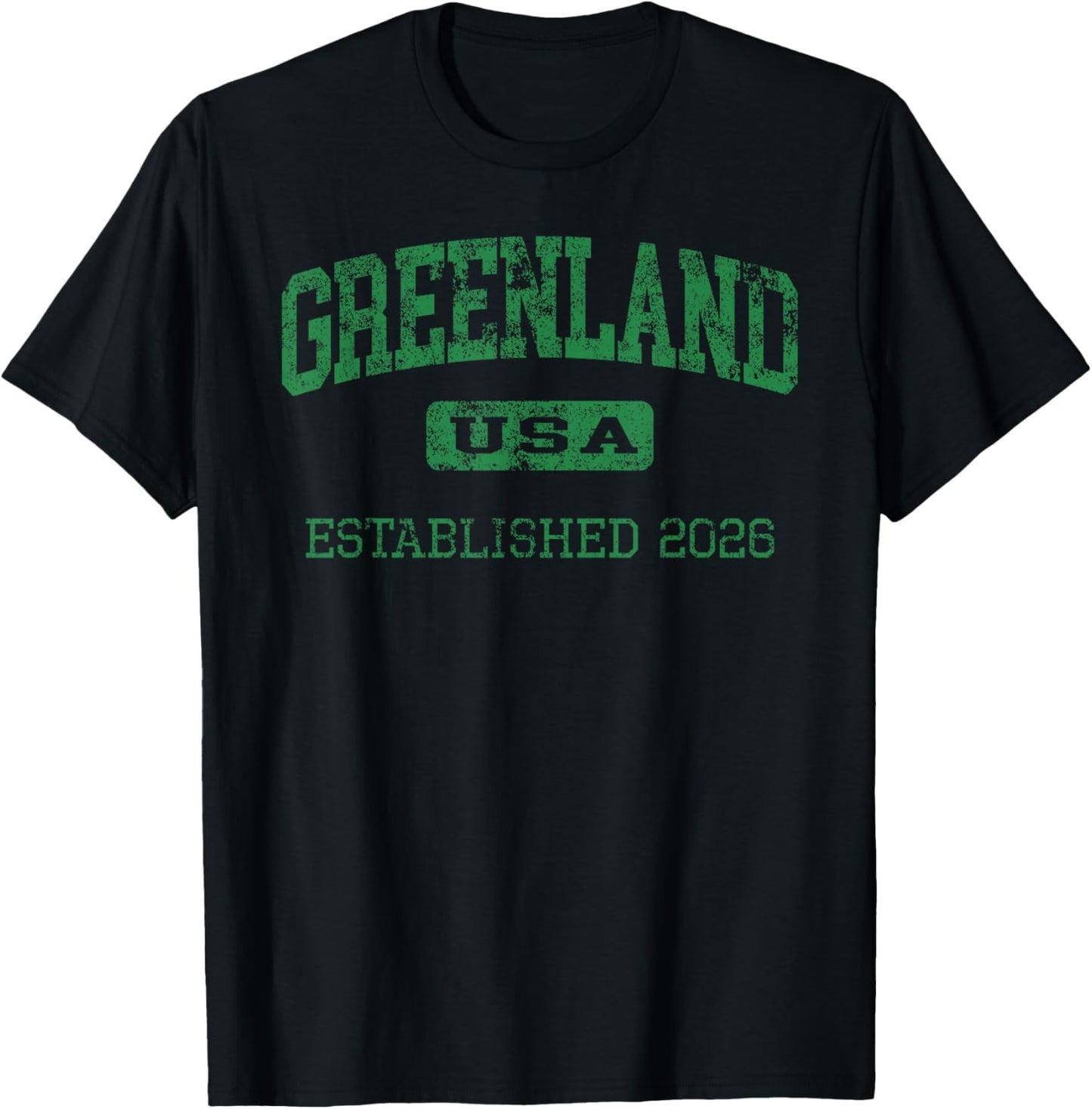 Vintage Greenland USA Established 2026 Green Grunge T-Shirt - T-Shirt | Black