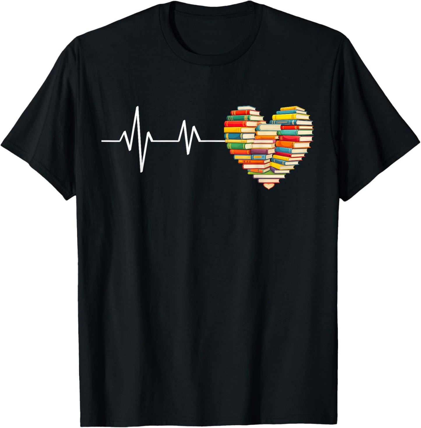 Love Books Heartbeat Heart Book Lover Books Reading T-Shirt - T-Shirt | Black