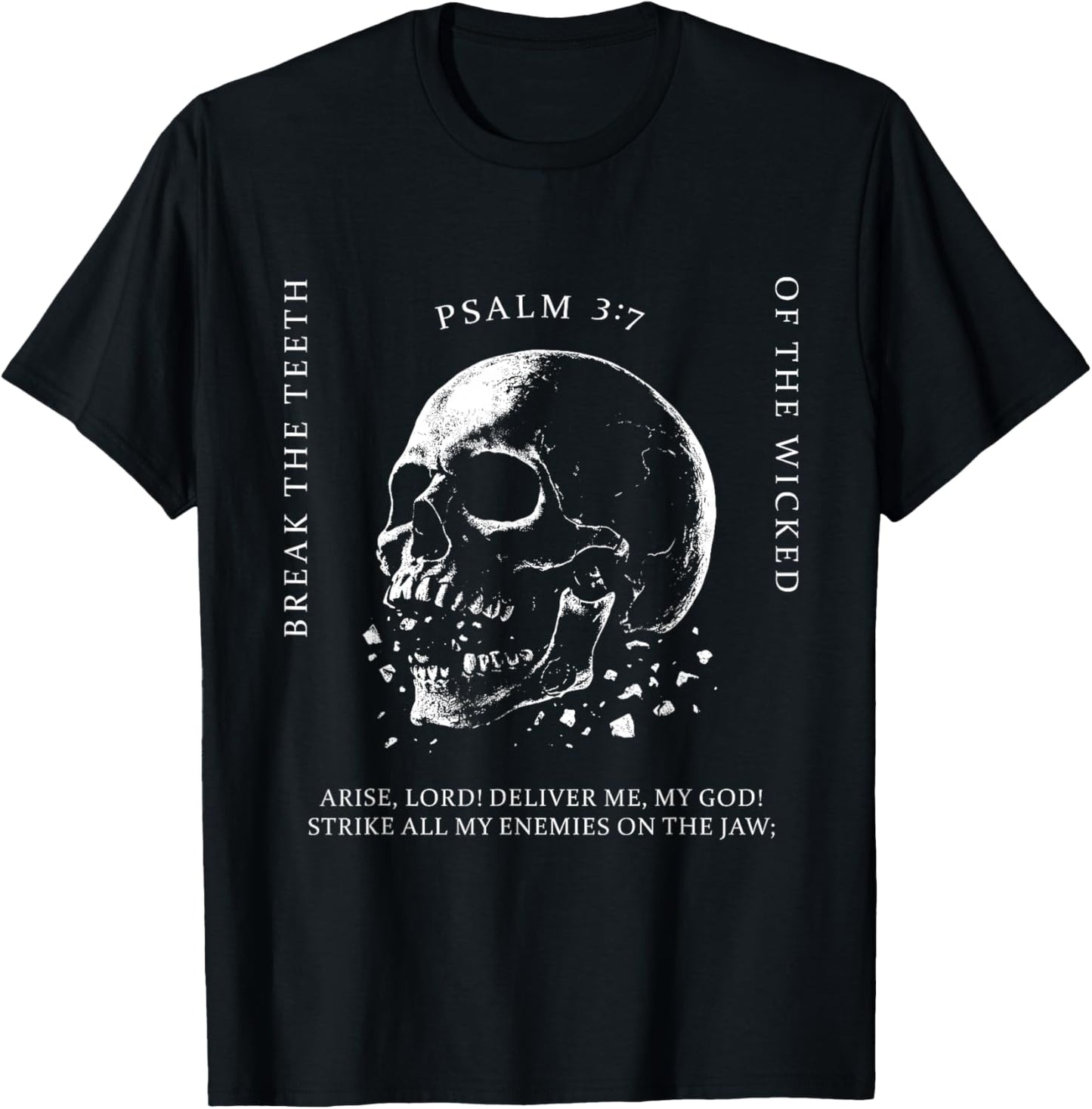 Funny Psalm 3:7 Vintage Skull Christian Religious Faith Men T-Shirt - T-Shirt | Black