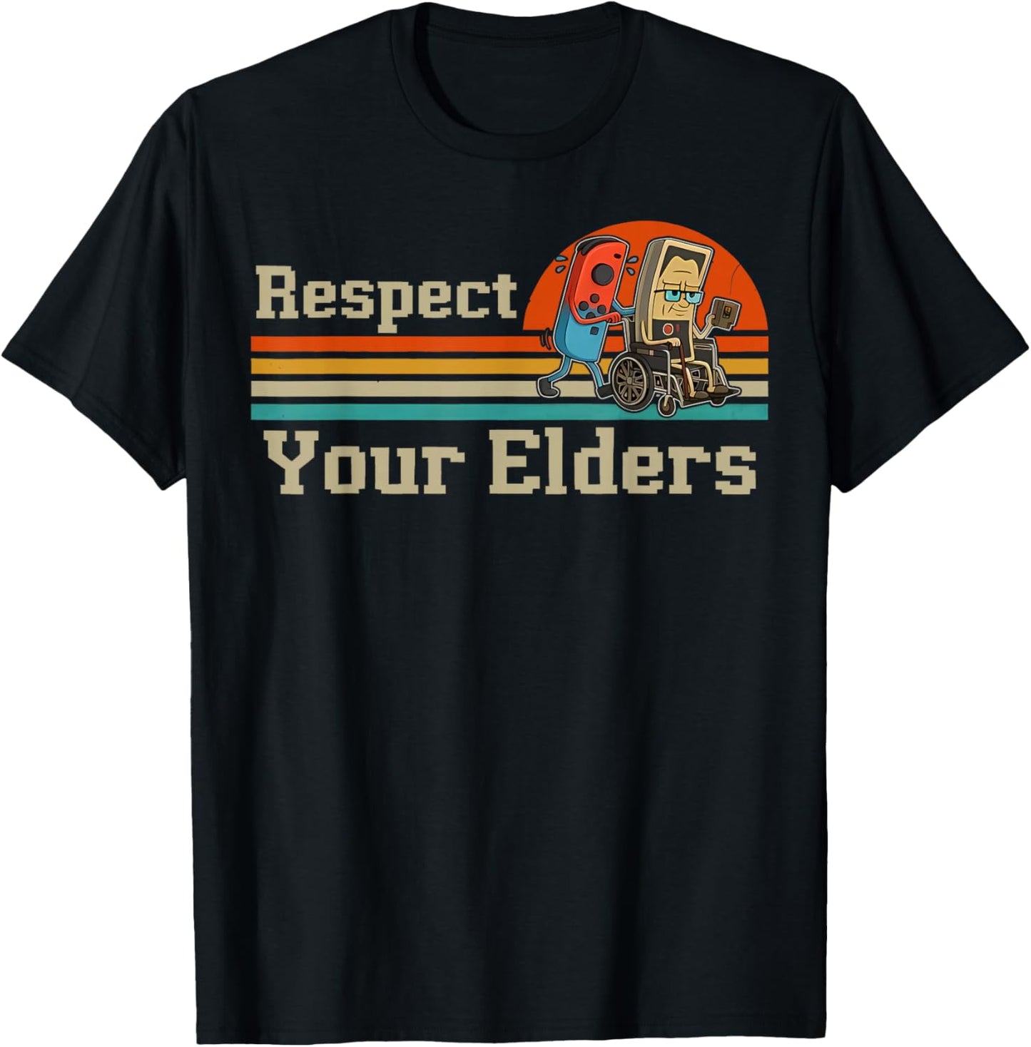 Respect Your Elders Retro Gaming Funny Gamer Controller 80s T-Shirt - T-Shirt | Black
