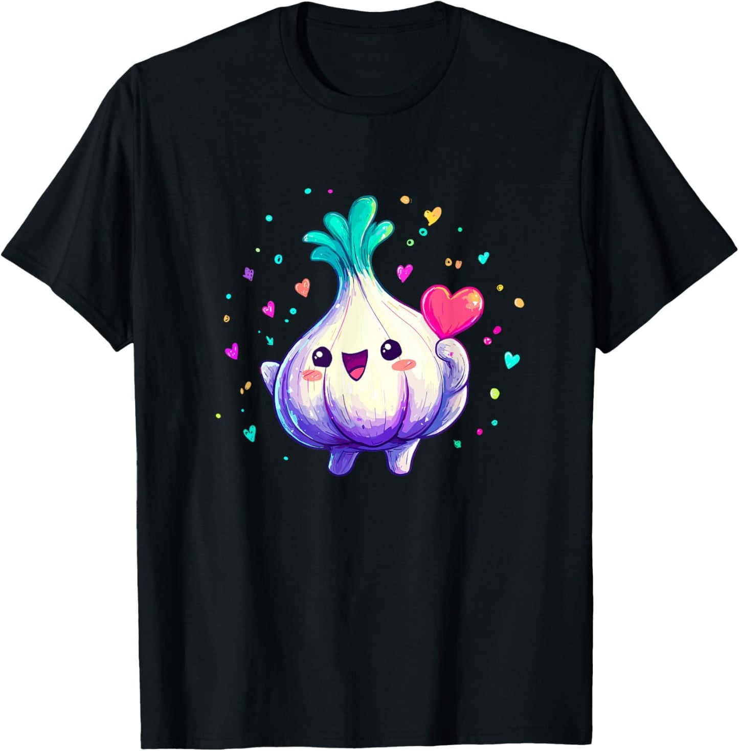 Cute Kawaii Garlic Holding Heart T-Shirt - T-Shirt | Black