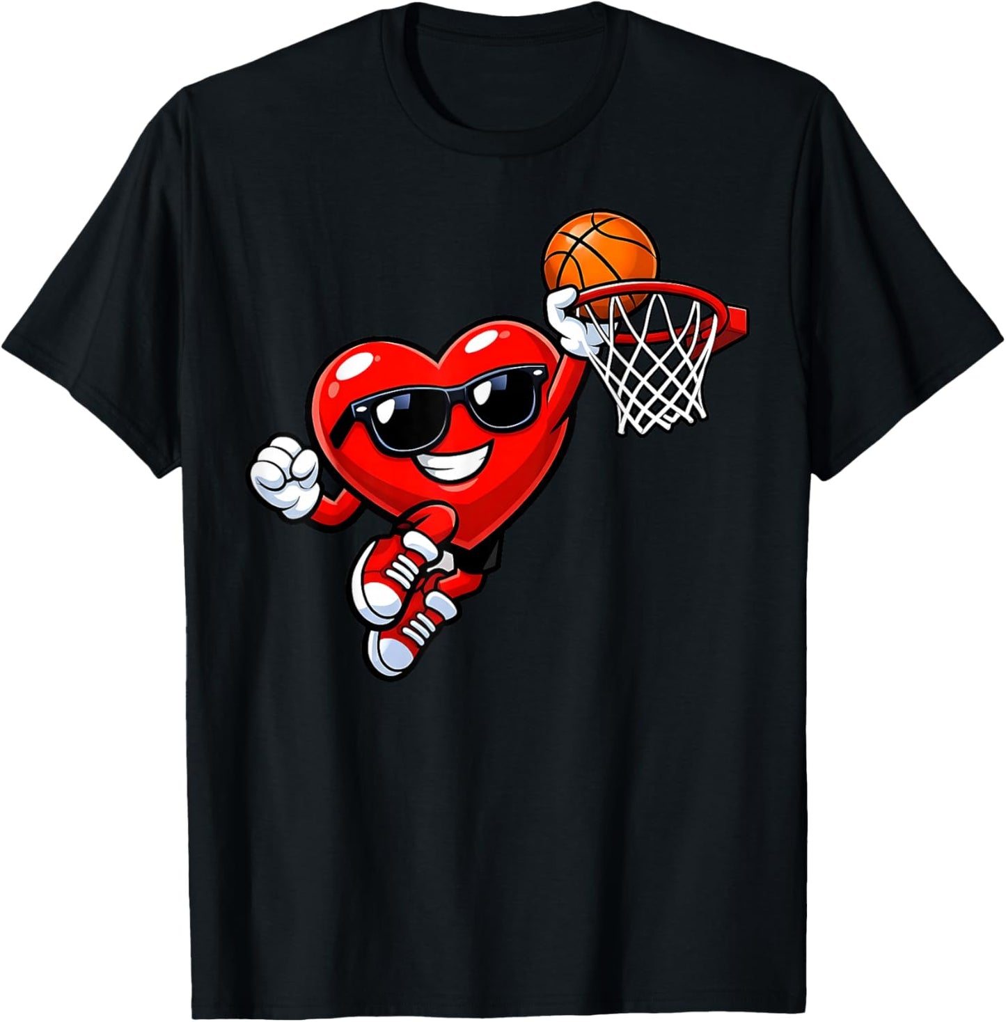 Valentines Day Basketball Heart Dunking Men Boys Kids Youth T-Shirt - T-Shirt | Black