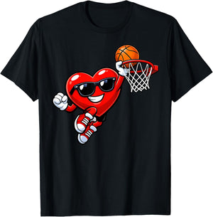 Valentines Day Basketball Heart Dunking Men Boys Kids Youth T-Shirt - T-Shirt | Black
