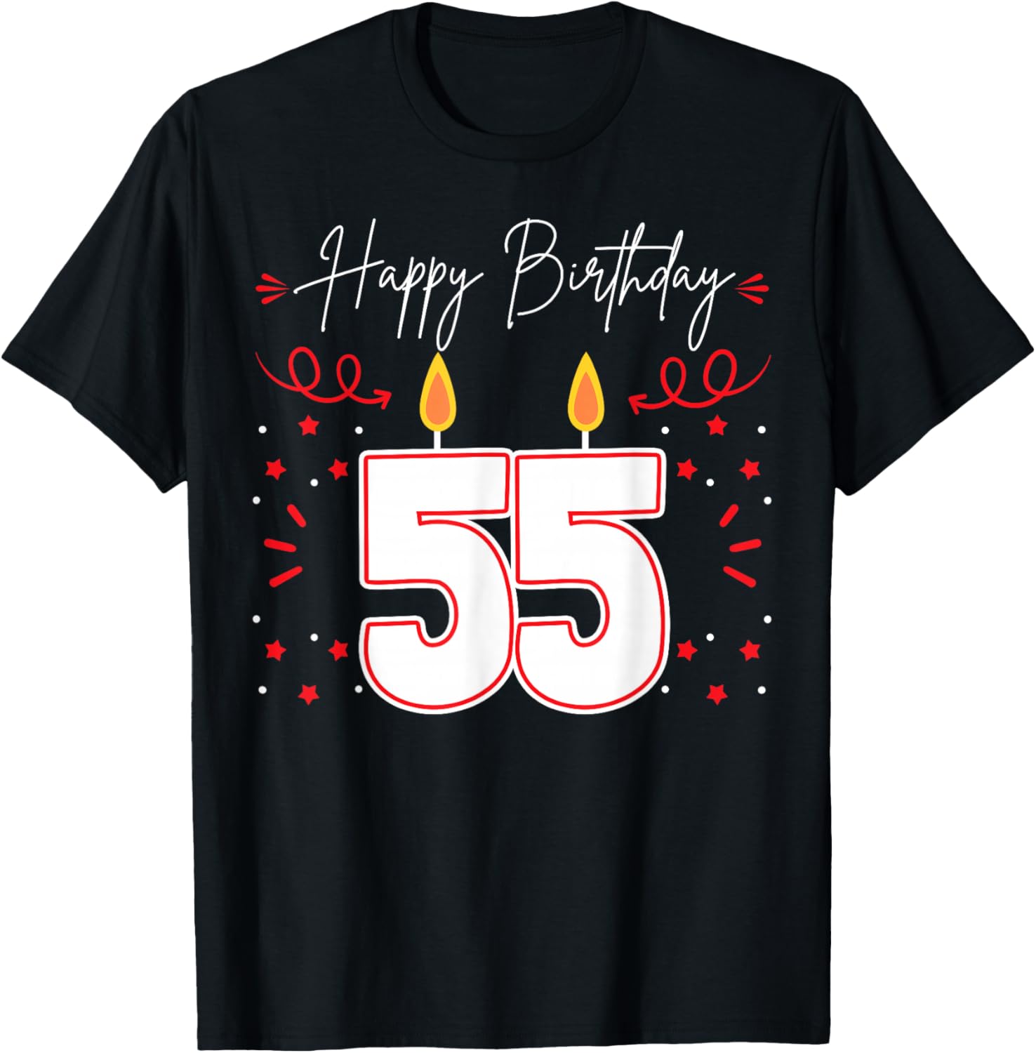 Candle 55 Birthday Party Decoration Wishes Candlelight Cake T-Shirt - T-Shirt | Black