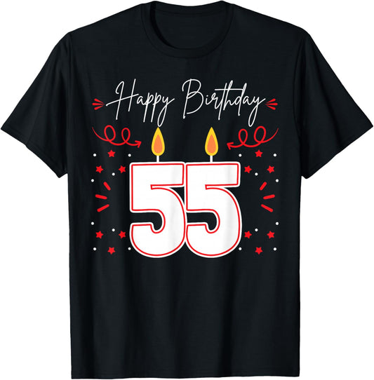 Candle 55 Birthday Party Decoration Wishes Candlelight Cake T-Shirt - T-Shirt | Black