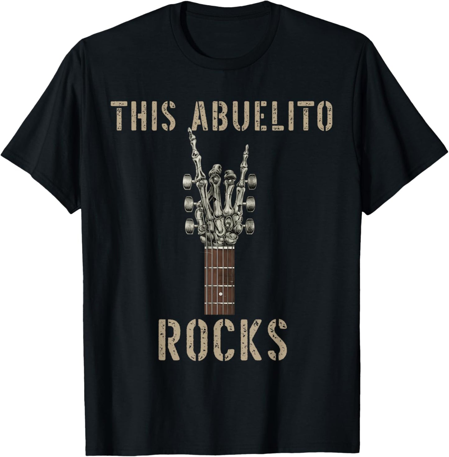 This Abuelito Rocks Skeleton Hand Rock Music Band Guitar T-Shirt - T-Shirt | Black