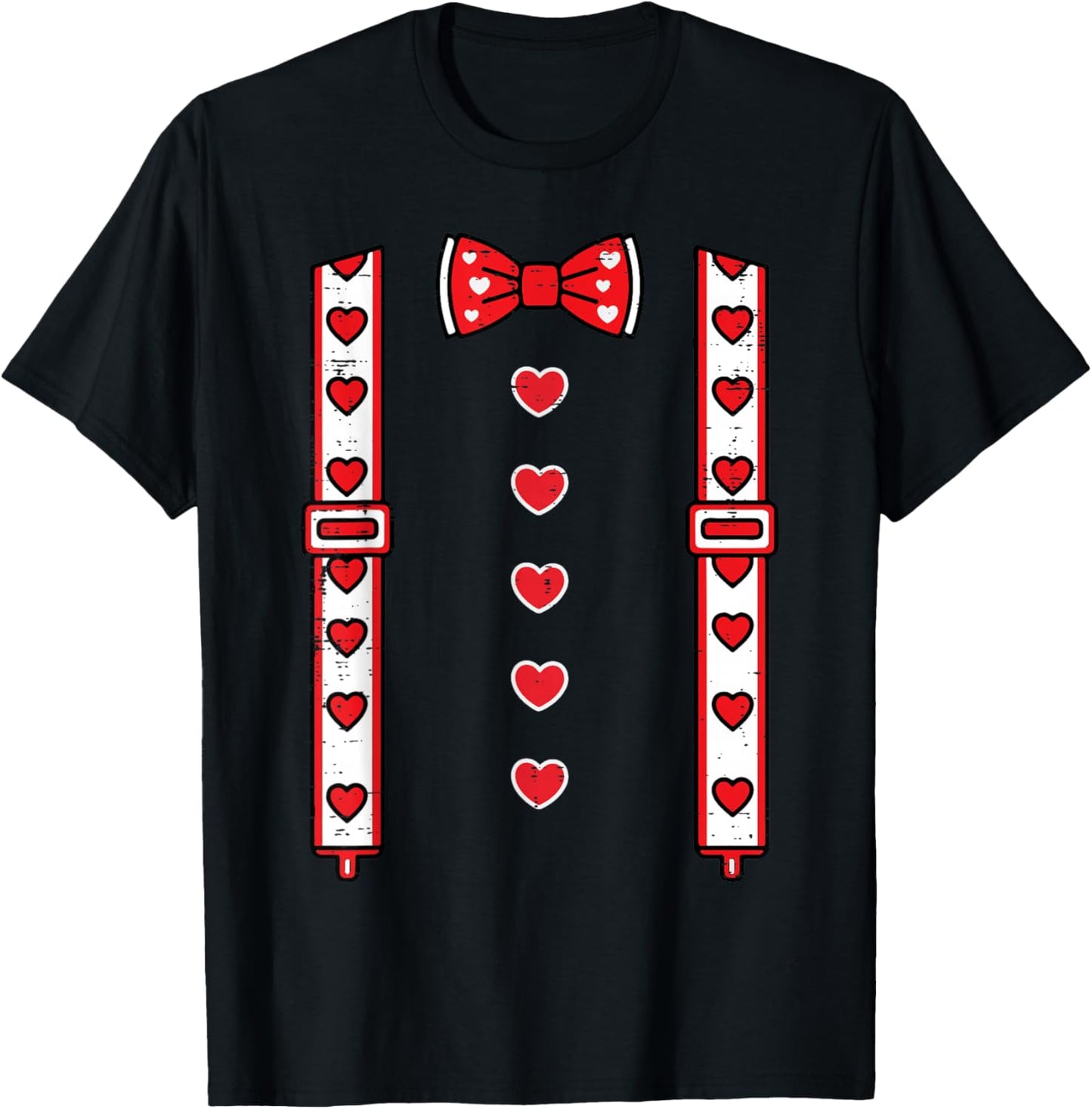 Valentines Day Suspenders Bow Tie Hearts Cute Boys Kids Men T-Shirt - T-Shirt | Black