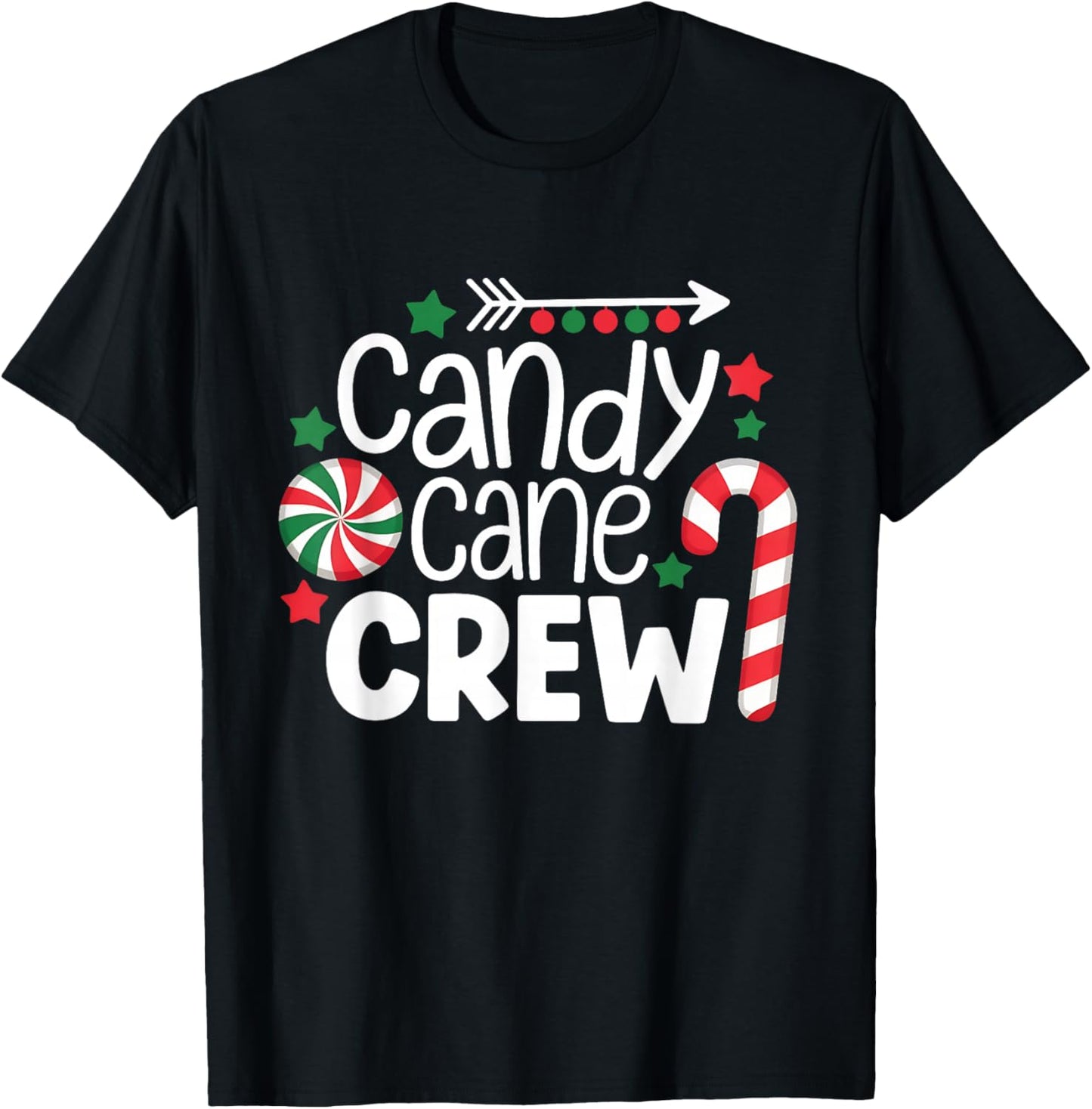 Christmas Candy Cane Crew Shirt Women Girls Boys Kids Xmas T-Shirt - T-Shirt | Black