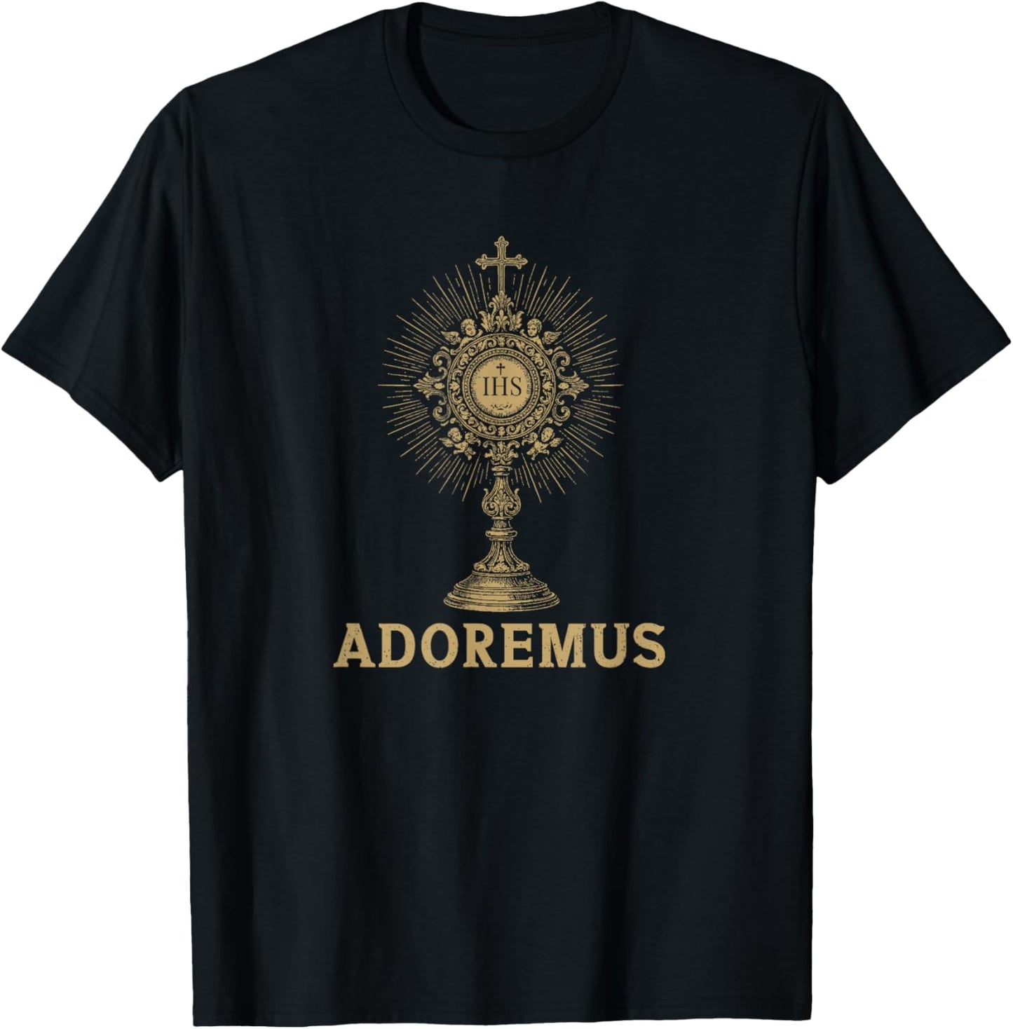 Adoremus Catholic Latin Mass Confirmation IHS Graphic T-Shirt - T-Shirt | Black