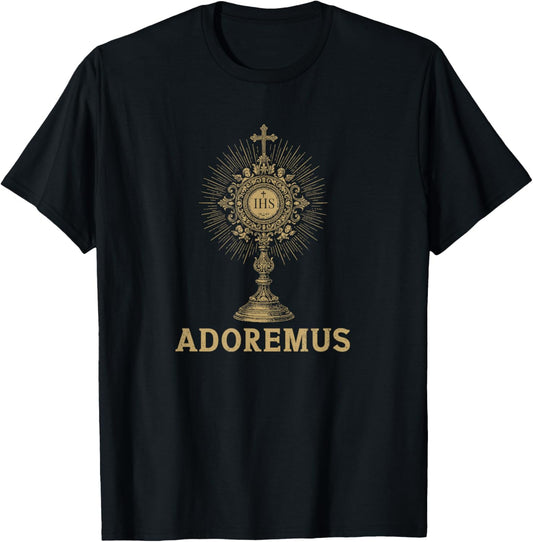 Adoremus Catholic Latin Mass Confirmation IHS Graphic T-Shirt - T-Shirt | Black