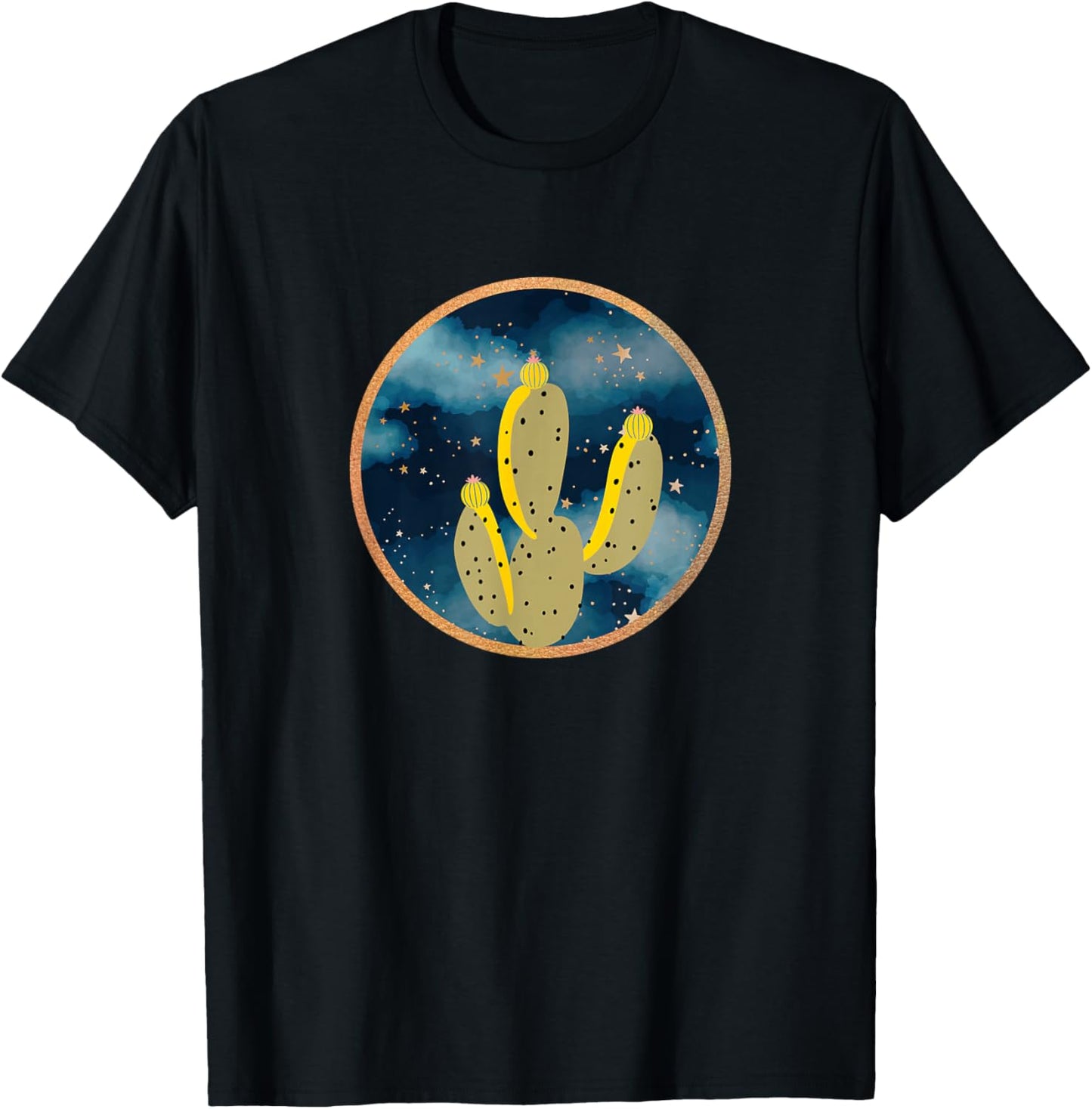 Desert Cactus Under Starry Night Sky T-Shirt - T-Shirt | Black