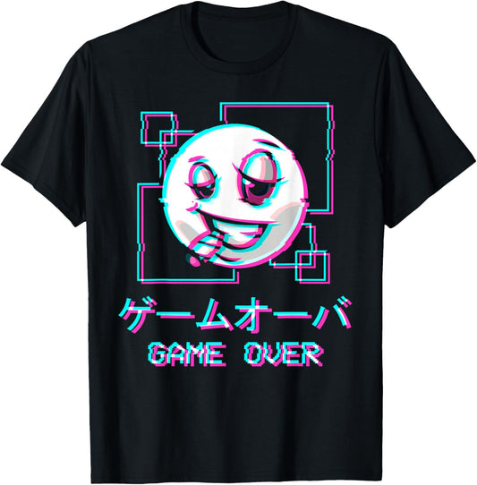 Vaporwave Aesthetic Happy Face Japanese Game Over Harajuku T-Shirt - T-Shirt | Black