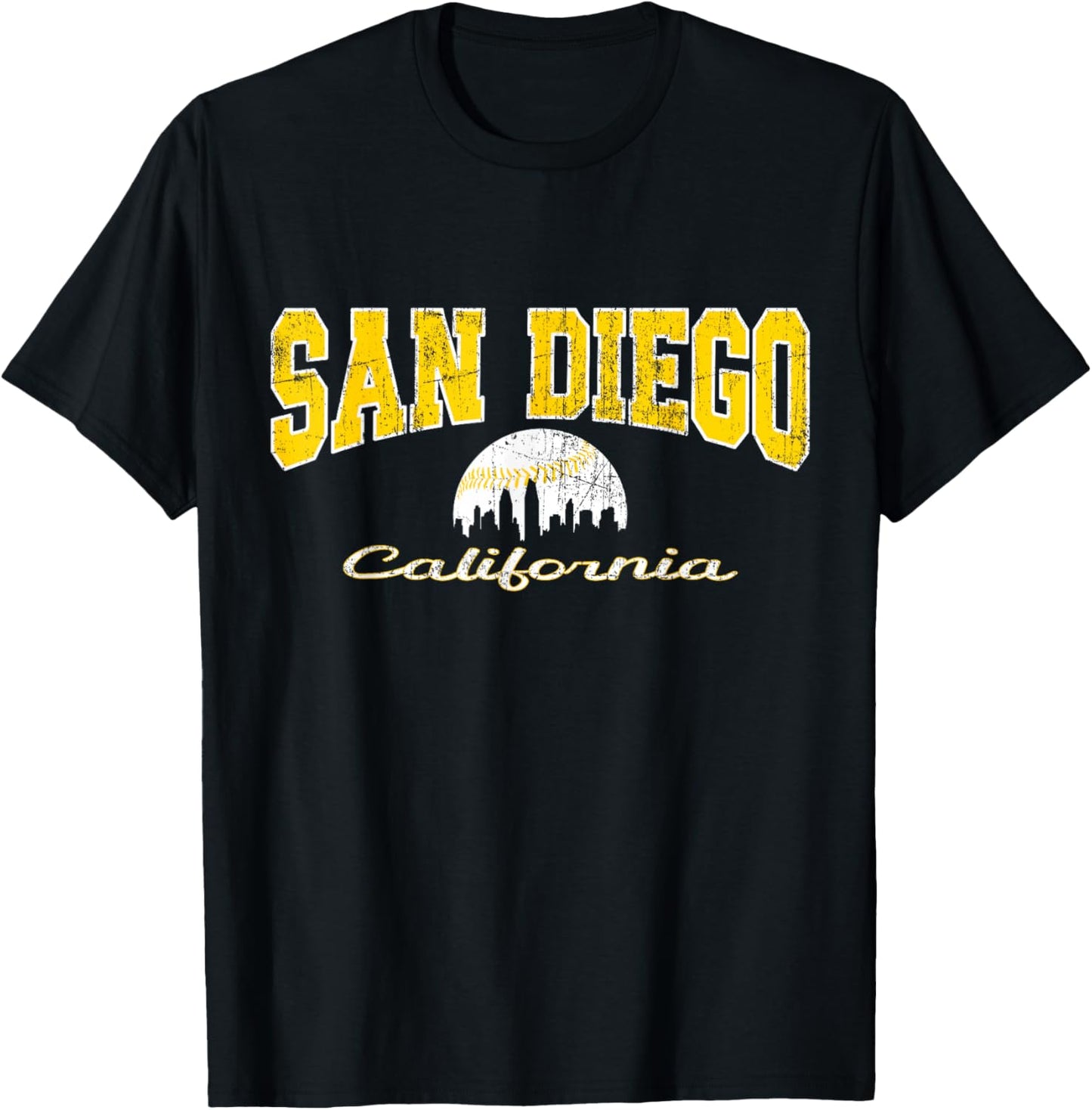 Retro San Diego City Baseball Skyline T-Shirt - T-Shirt | Black