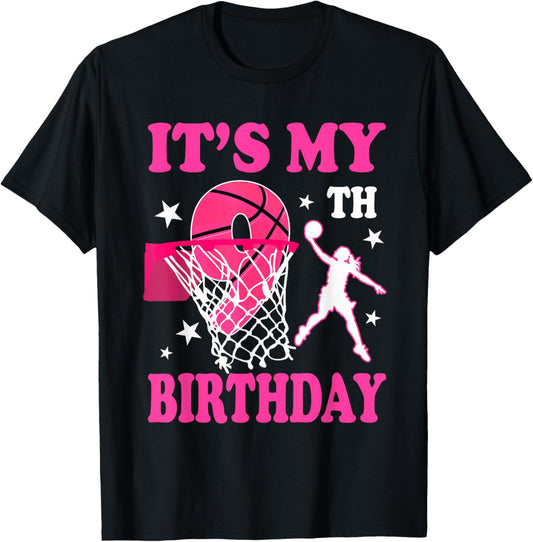 It's My 9th Birthday Girl Basketball Party 9 Years Old T-Shirt - T-Shirt | Black