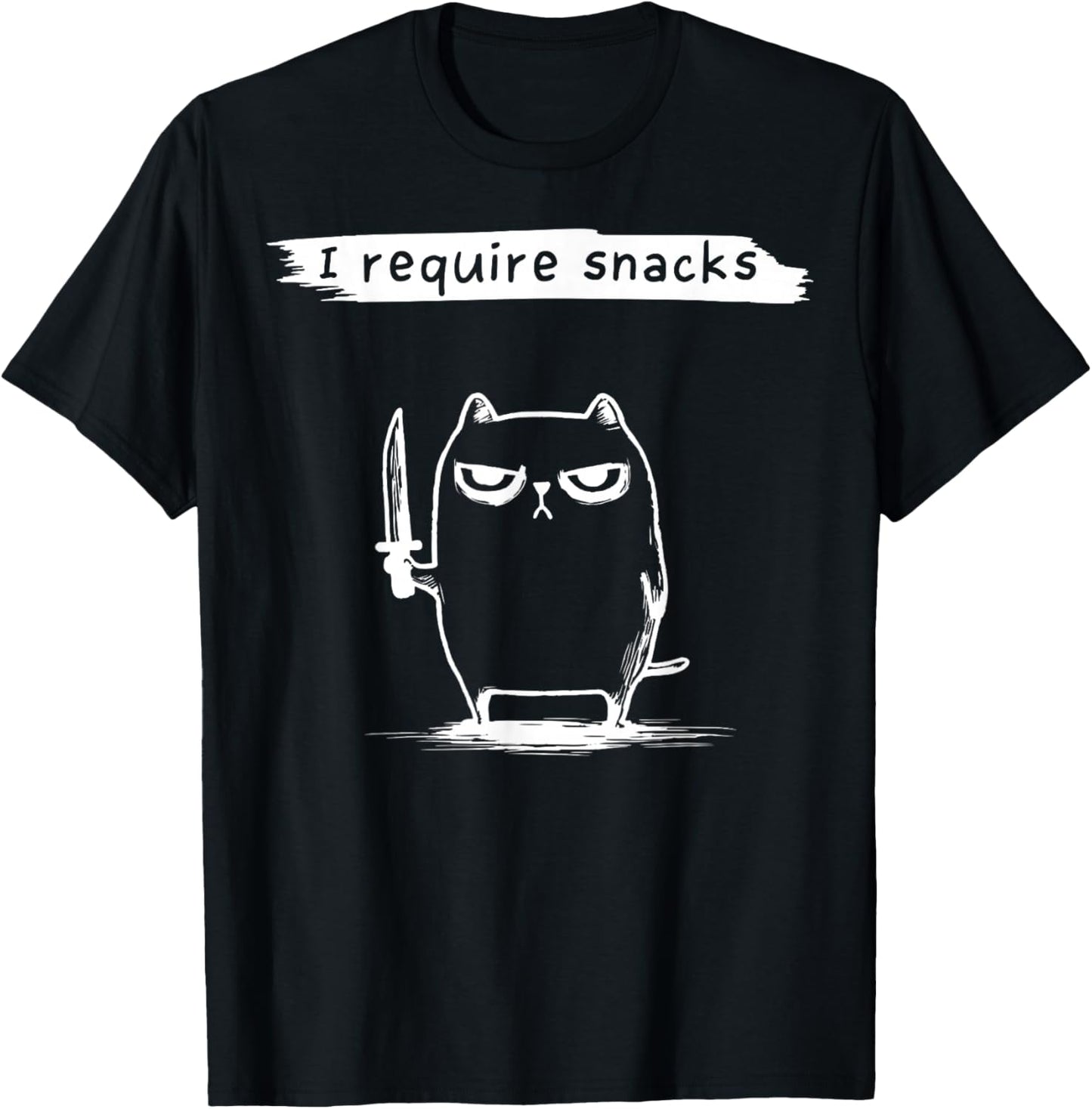 Funny Cat Meme I Require Snacks Design Men Women Kids T-Shirt - T-Shirt | Black