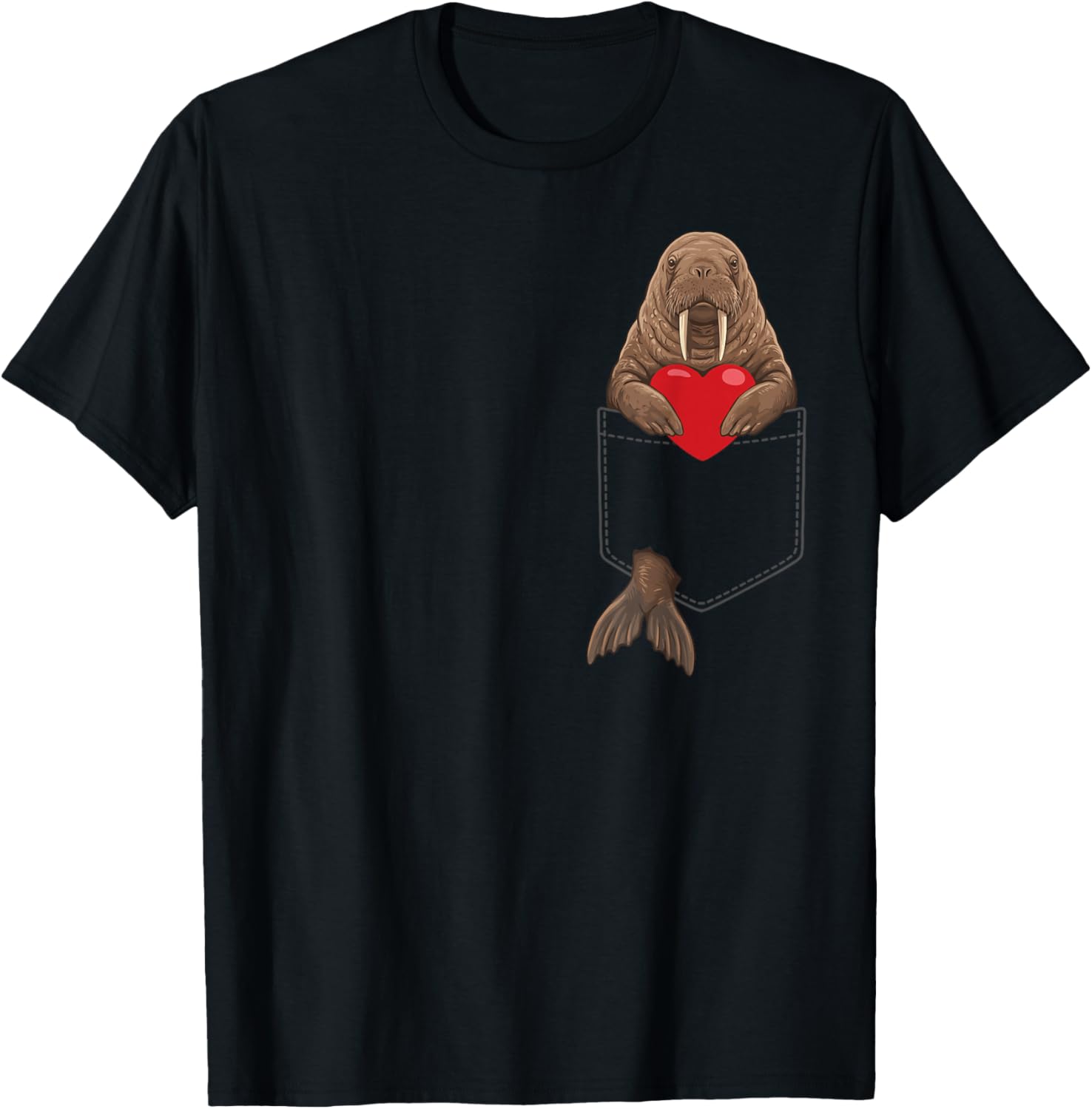 Walrus in Pocket Arctic Animal Lover Valentines T-Shirt - T-Shirt | Black